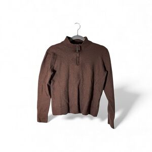 100% Merino Wool The Commons Women's Brown Quarter Zip-Up Sweater Runs Small